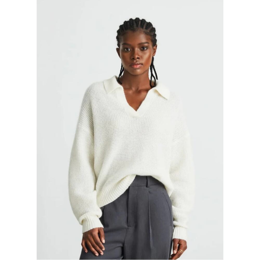 Everlane The Alpaca Waffle-Stitch Polo Sweater in Snow Womans XS